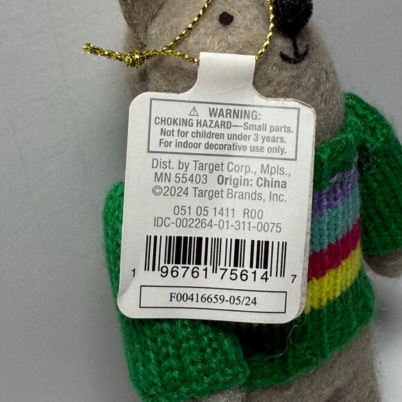 Wondershop Bear Ornament 2024 Felt Animal w/ Green Knit Sweater – New with Tags - Picture 6 of 7